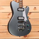 Powers Electric A-Type Liquid Metal Chrome Blue electric guitar with dual humbucker pickups and tremolo bridge