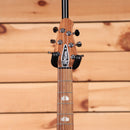 Powers A-Type Liquid Metal Chrome Blue electric bass guitar with black hardware and maple neck inlays