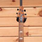 Powers A-Type Liquid Metal Chrome Blue electric bass guitar with black hardware and maple neck inlays