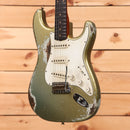 Fender Custom Shop Limited Levi Perry Masterbuilt 1962 Heavy Relic Stratocaster Super Aged Firemist Silver electric guitar with single-coil pickups