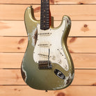 Fender Custom Shop Limited Levi Perry Masterbuilt 1962 Heavy Relic Stratocaster Super Aged Firemist Silver electric guitar with single-coil pickups