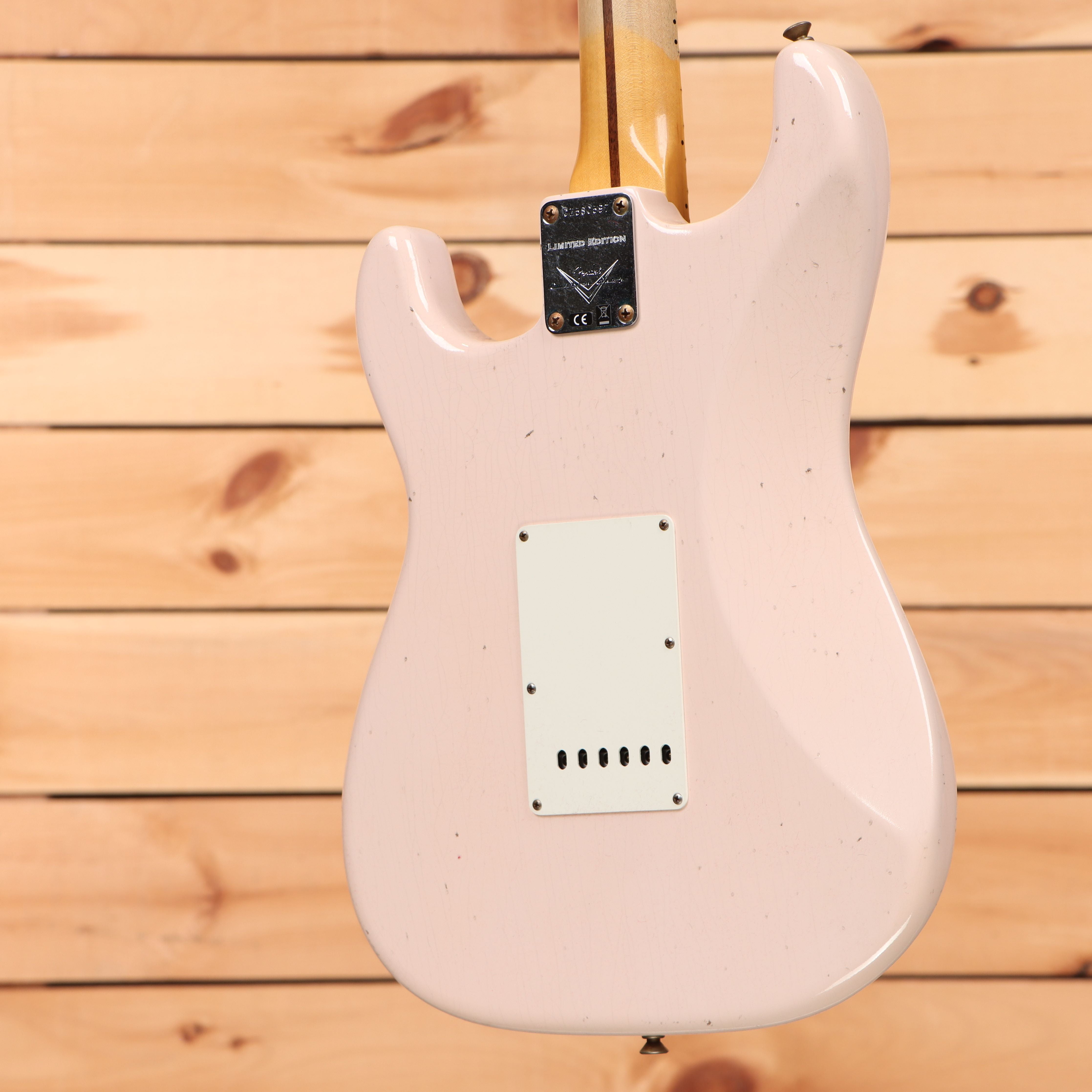 Fender Custom Shop Limited 1956 Stratocaster Journeyman Relic electric guitar Super Faded Aged Shell Pink with single-coil pickups