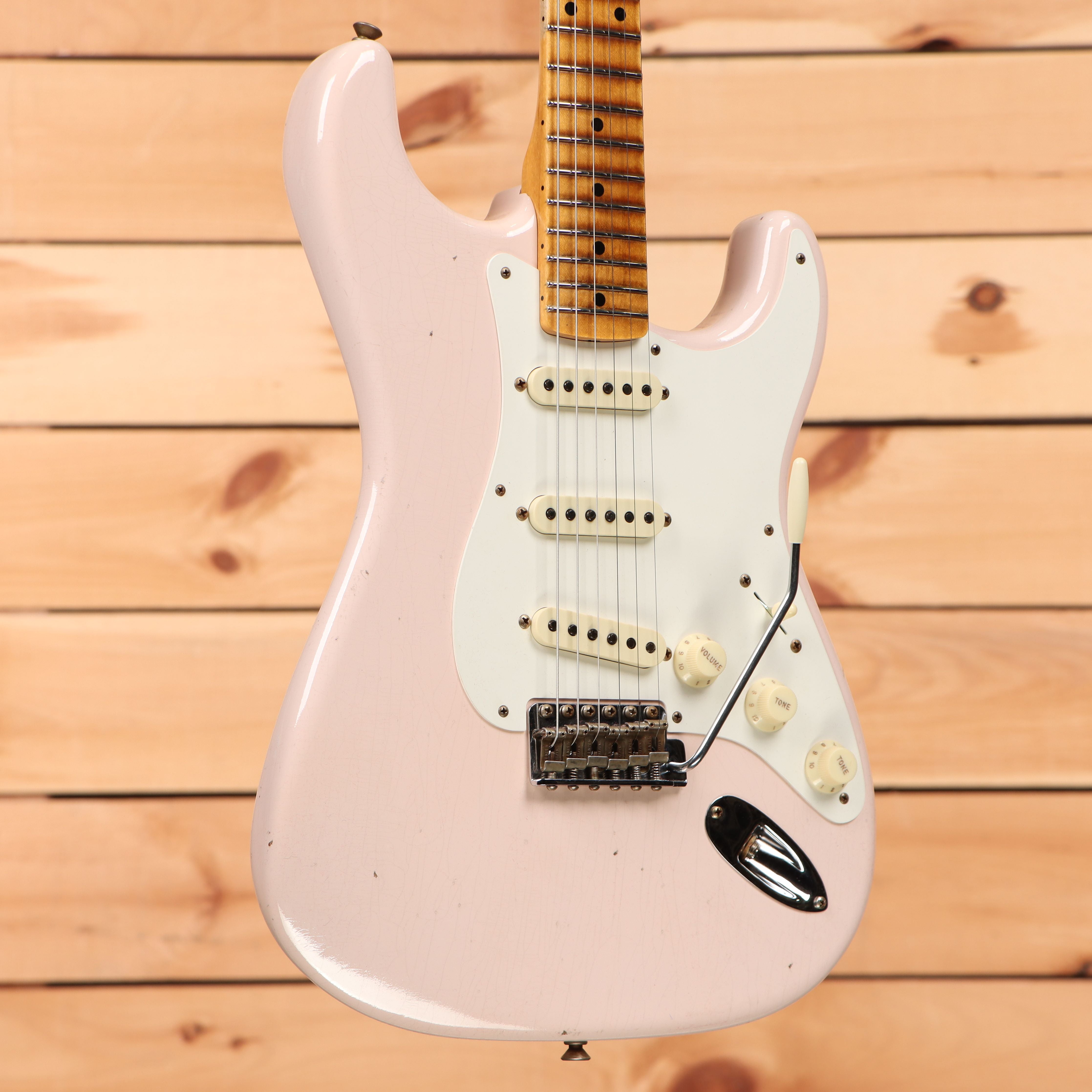 Fender Custom Shop Limited 1956 Stratocaster Journeyman Relic electric guitar super faded aged shell pink with single-coil pickups