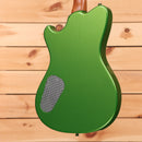 Powers A-Type electric guitar Java Green Metallic with mesh soundhole cover and contoured body