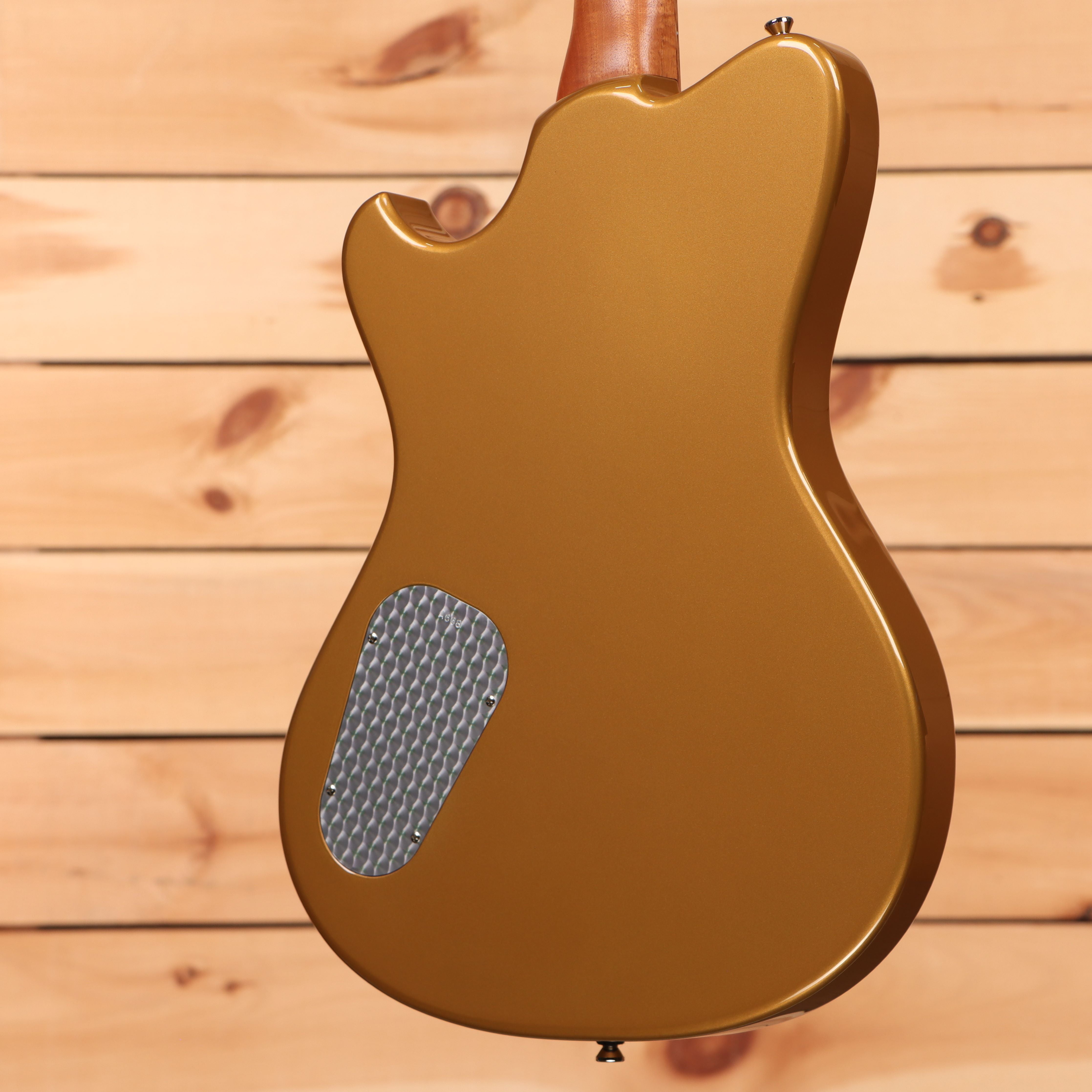 Powers A-Type electric guitar Golden Yellow Metallic hardtail with mesh pickguard