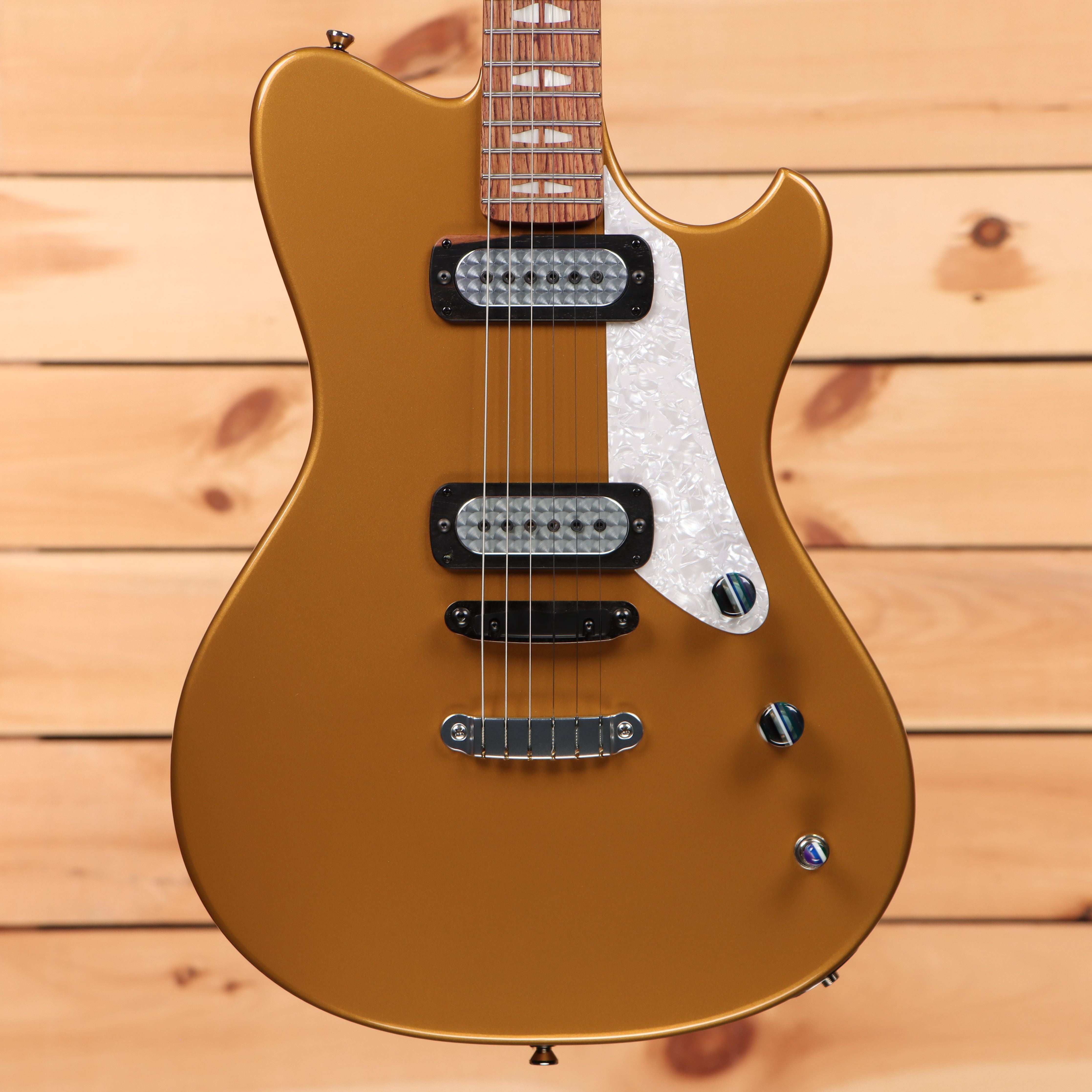 Powers Electric A-Type Hardtail electric guitar Golden Yellow Metallic with dual humbucker pickups