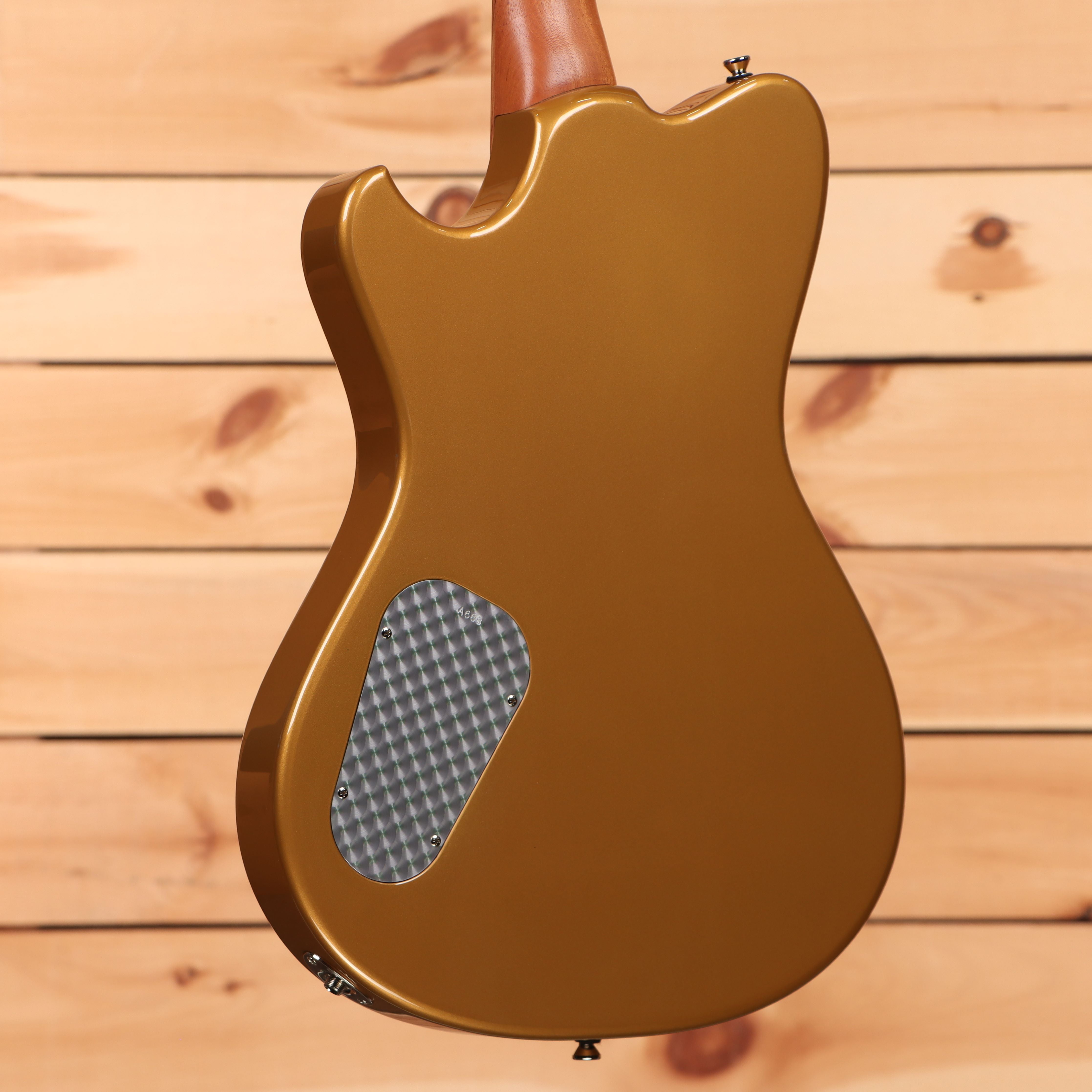 Powers Electric A-Type Hardtail electric guitar Golden Yellow Metallic with perforated pickguard