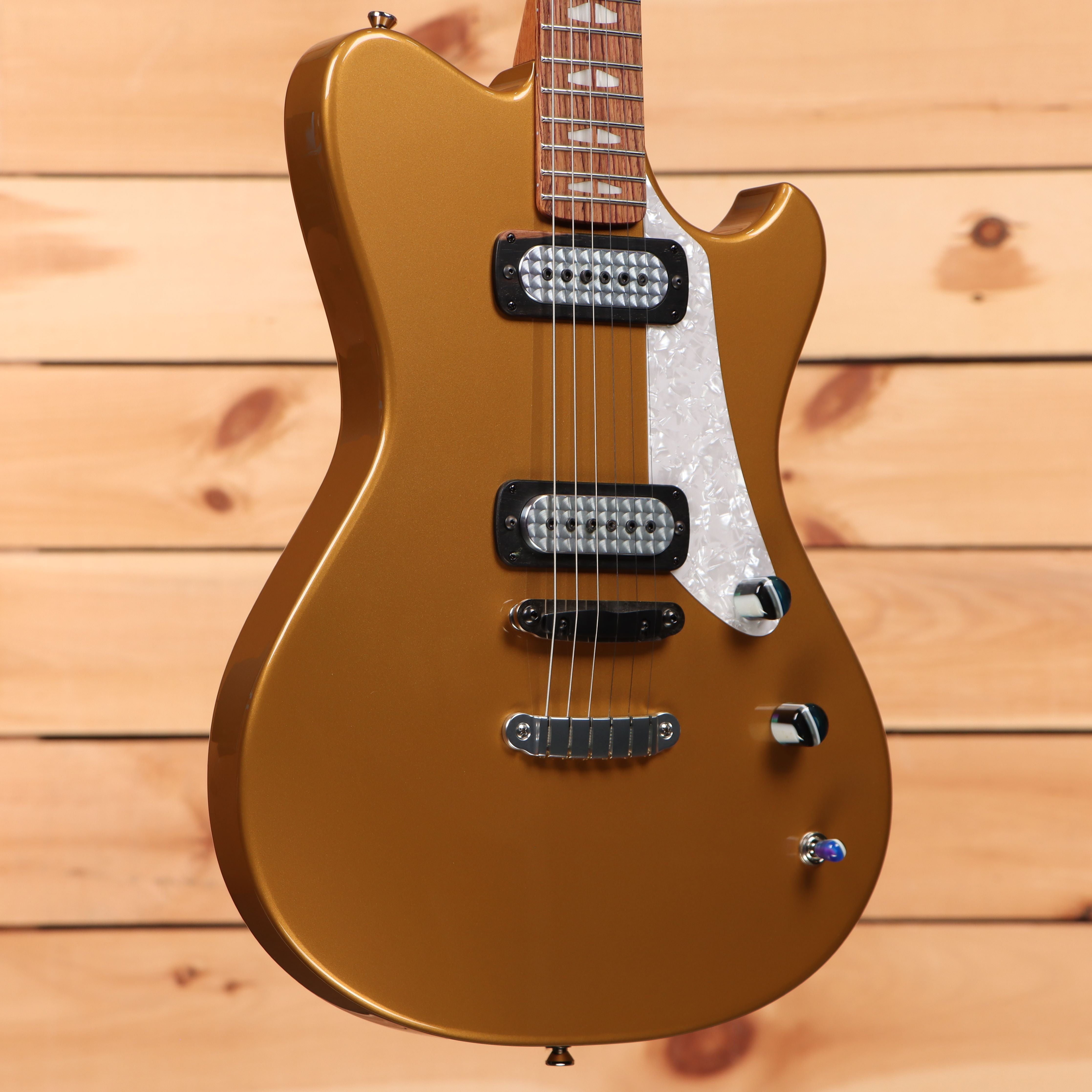Powers Electric A-Type Hardtail Golden Yellow Metallic electric guitar with dual humbucker pickups