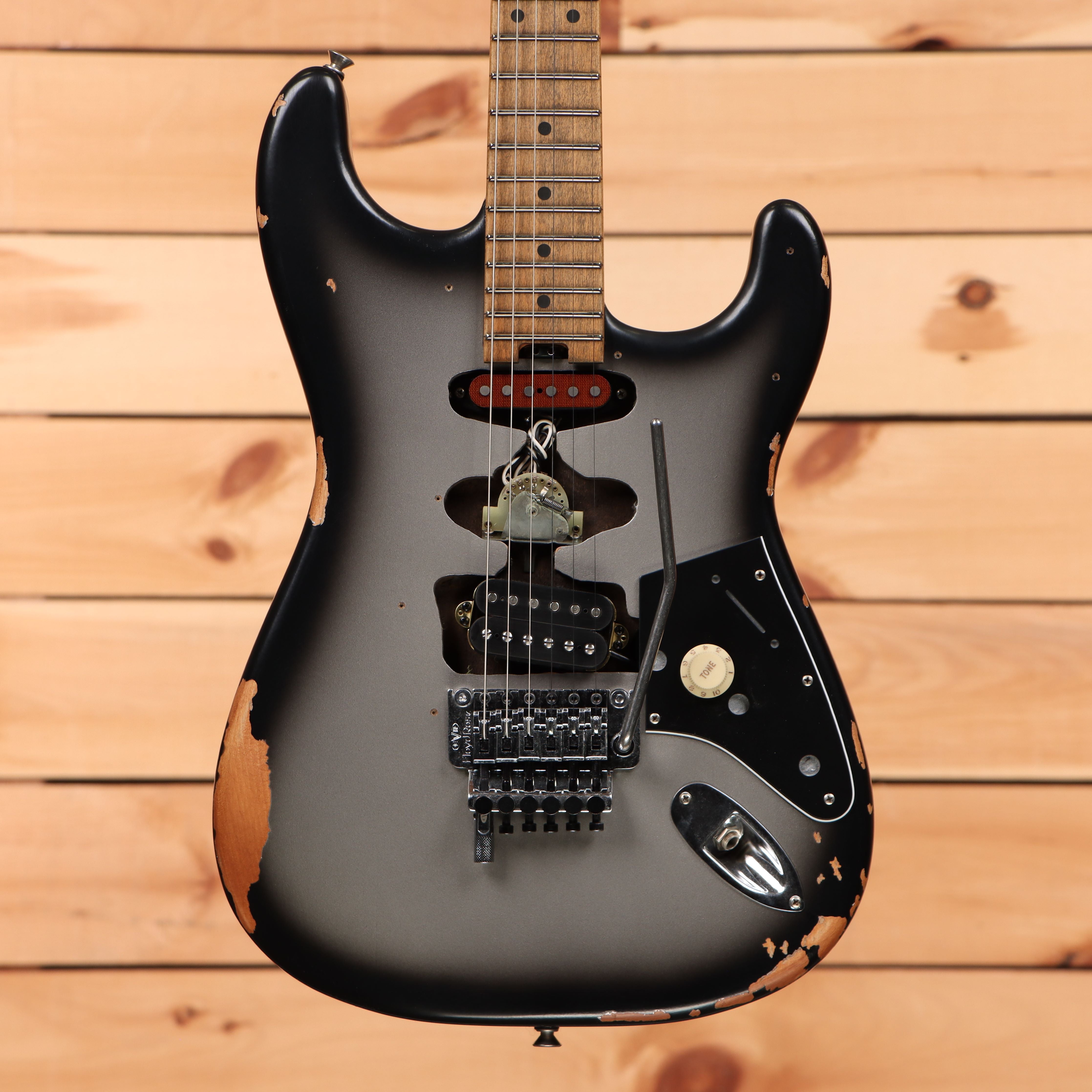 EVH Limited Frankenstein Relic Series electric guitar Silverburst with Floyd Rose tremolo bridge