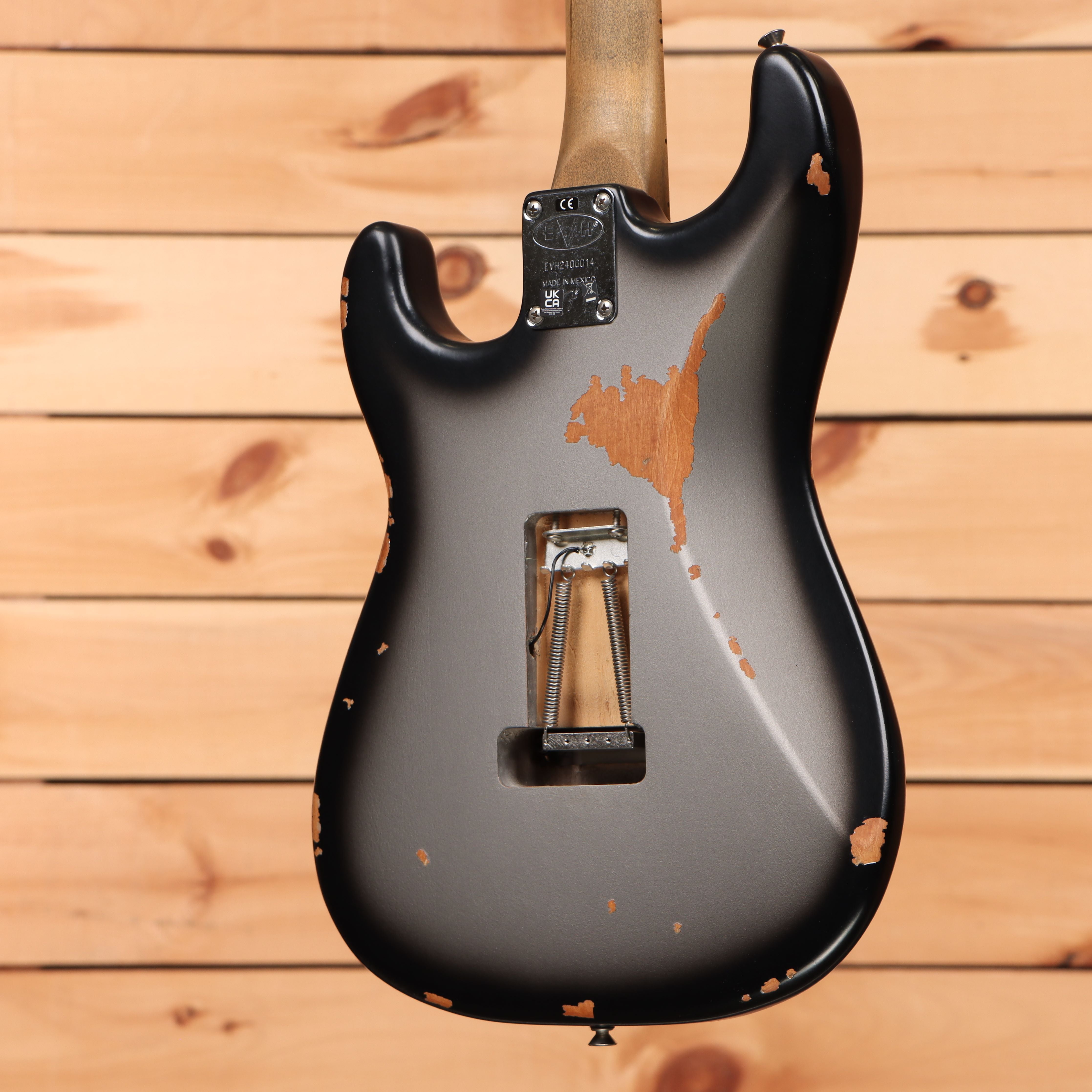 EVH Limited Frankenstein Relic Series electric guitar Silverburst with aged finish and single-coil pickups