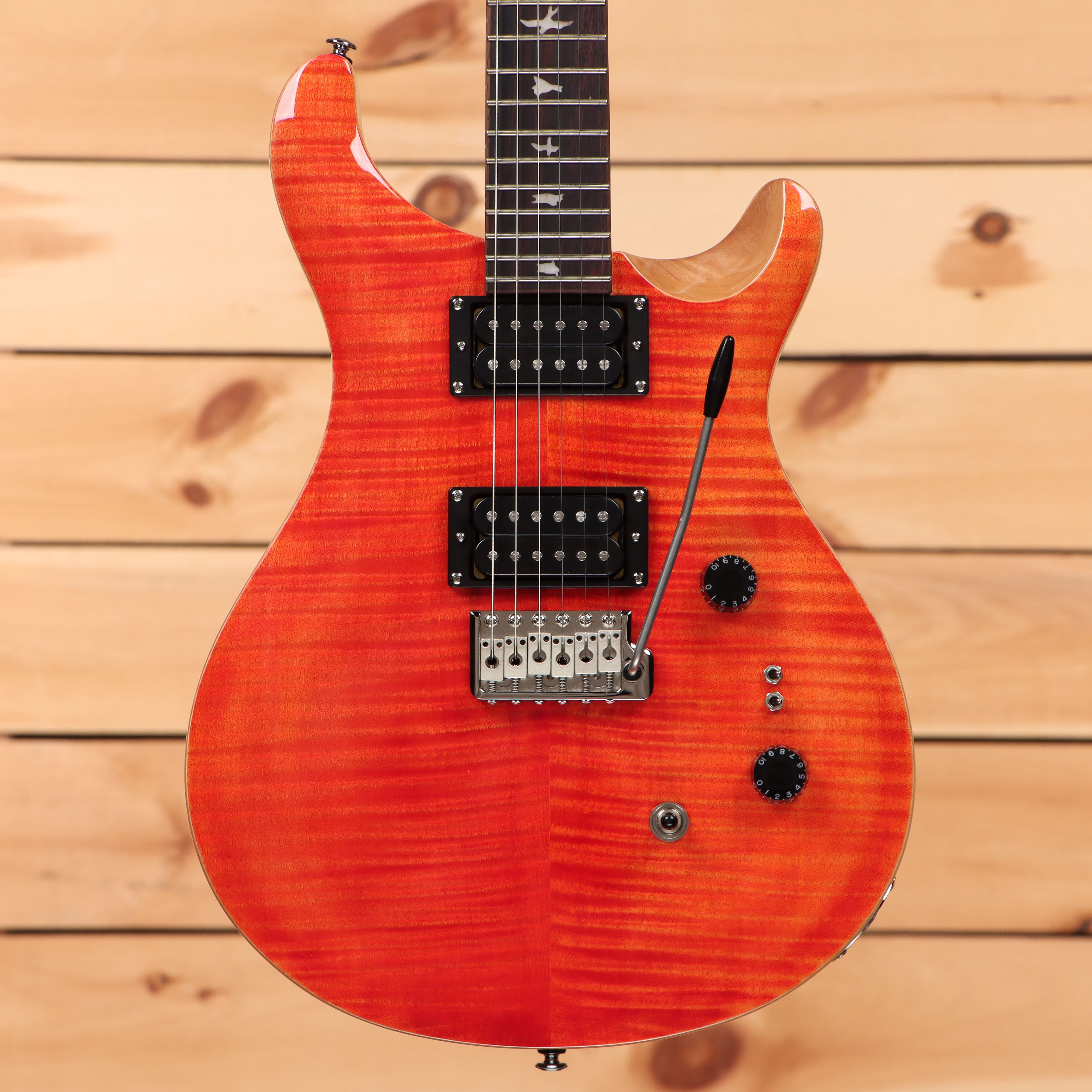 Paul Reed Smith SE Custom 2408 electric guitar Blood Orange flamed maple top with dual humbuckers