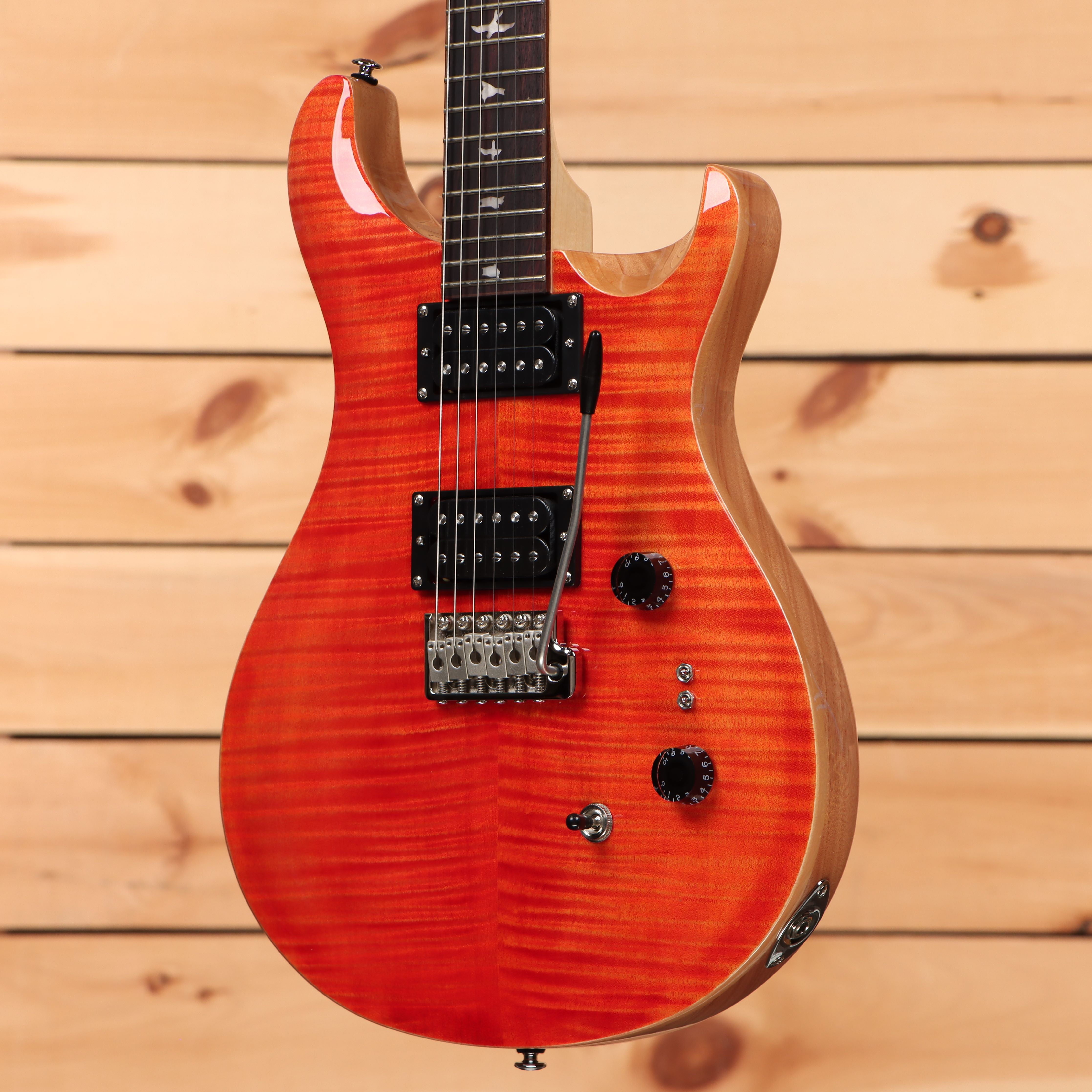 Paul Reed Smith SE Custom 2408 electric guitar Blood Orange with flamed maple top and dual humbuckers
