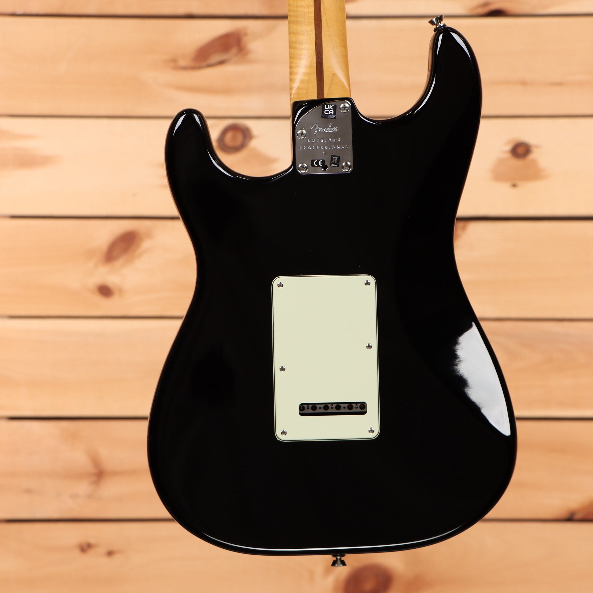 Fender American Professional II Stratocaster pre-owned electric guitar black finish with mint green pickguard and single-coil pickups
