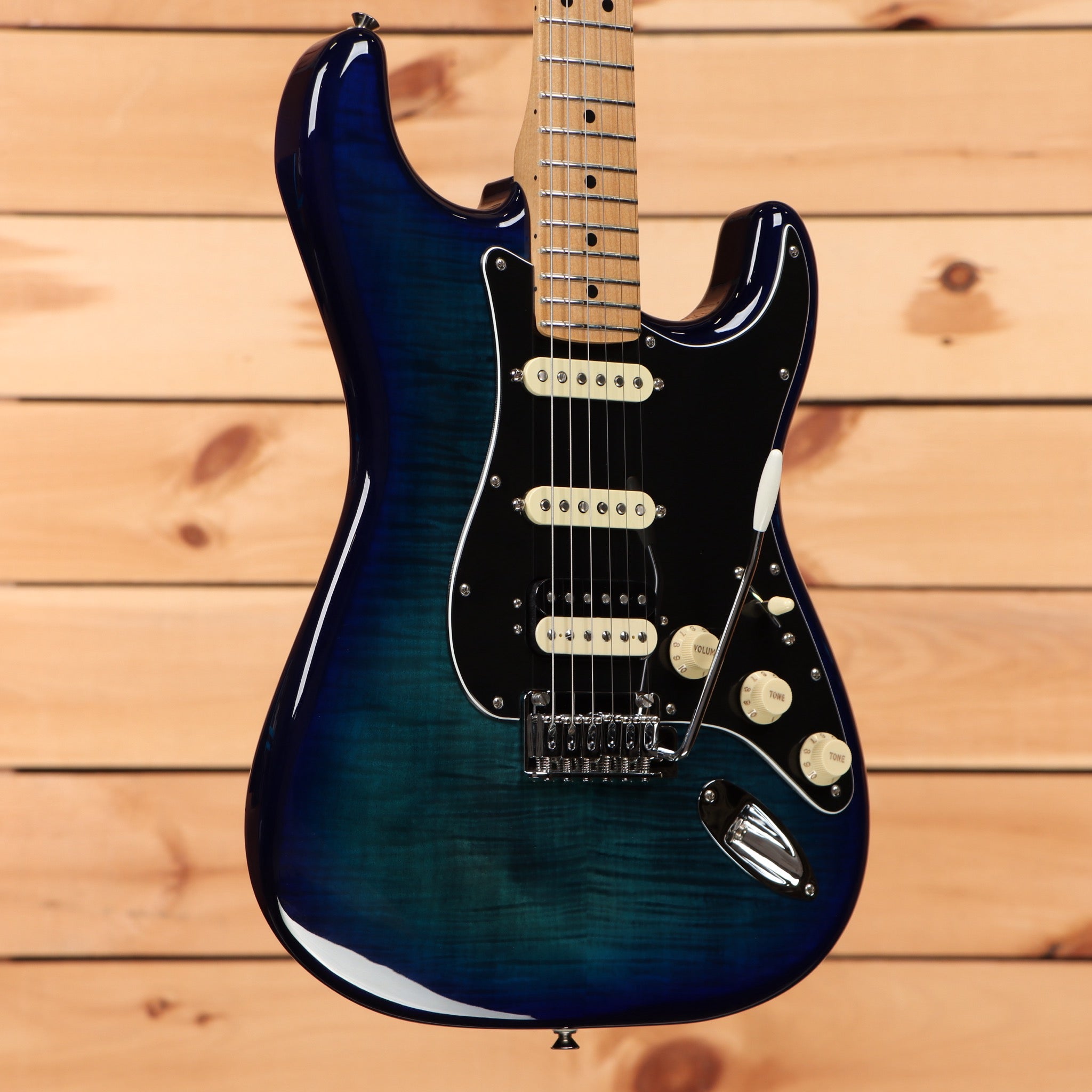 Pre-owned Fender Limited Player Stratocaster HSS Plus Top electric guitar Blue Burst with maple neck
