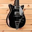 Gretsch Limited Stephen Stern Masterbuilt 62 Duo Jet Relic electric guitar aged black over shell pink with dual humbuckers