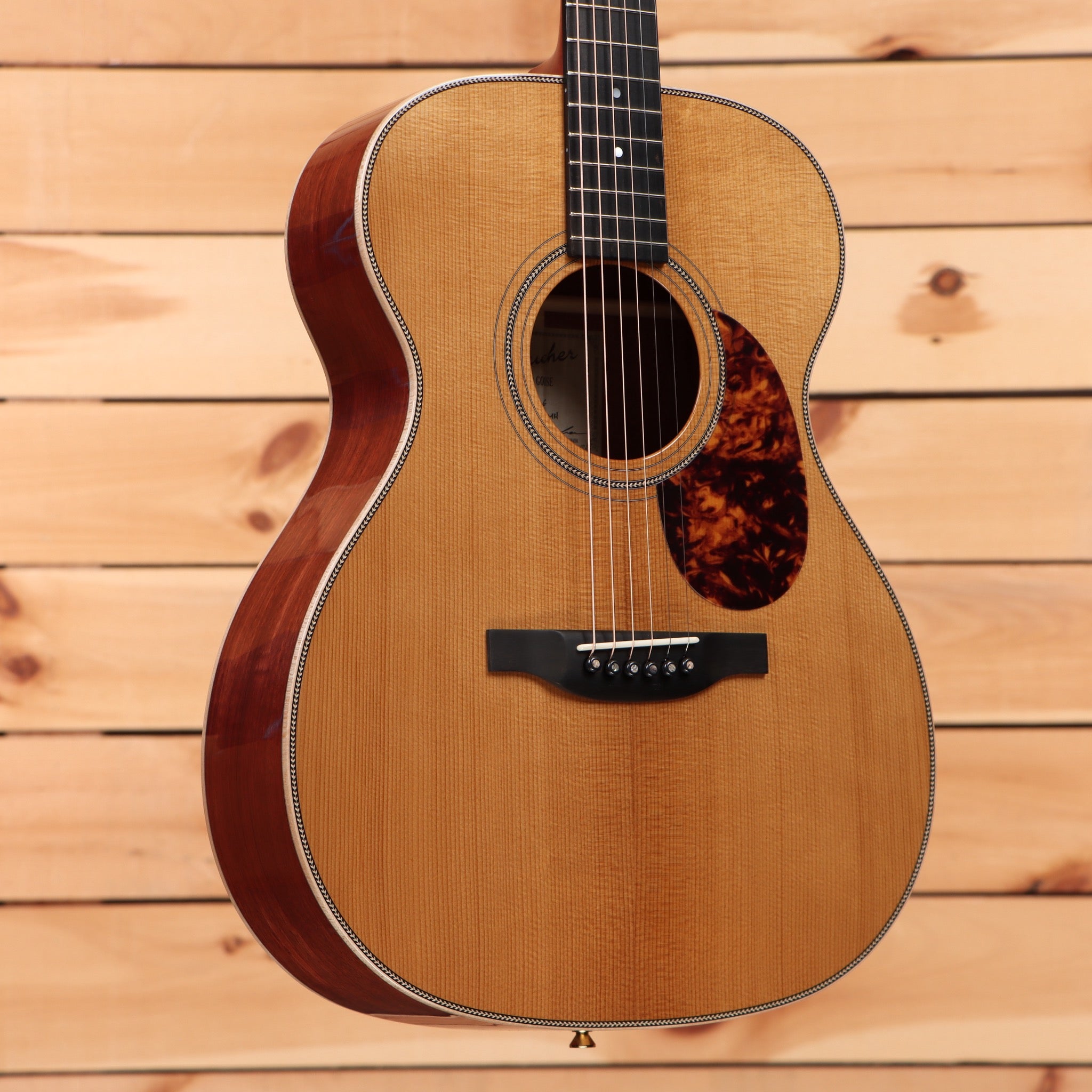 Boucher SG21G natural acoustic guitar dreadnought with tortoiseshell pickguard and binding