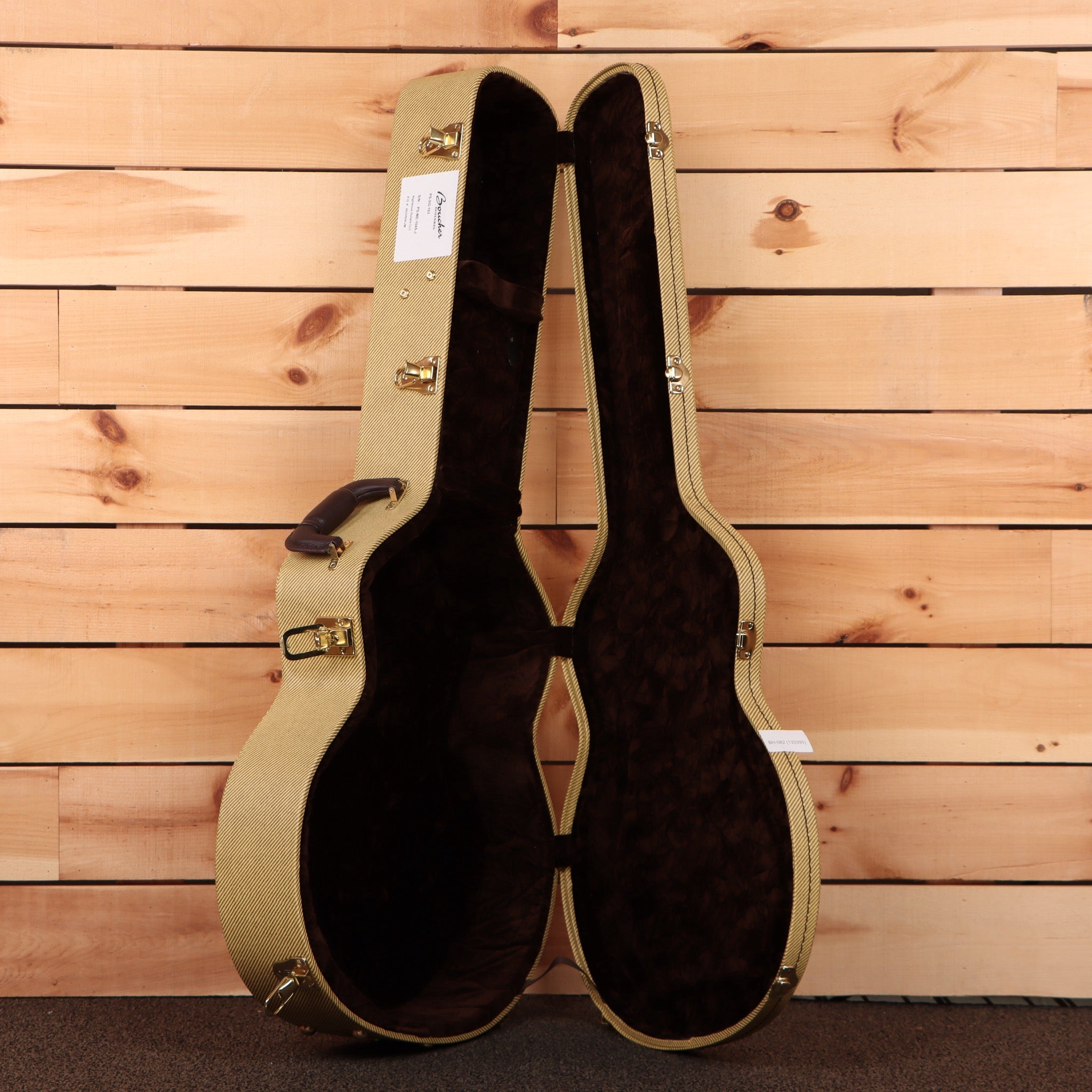 Boucher PSSG163 classical guitar natural finish with black velvet-lined case and gold hardware