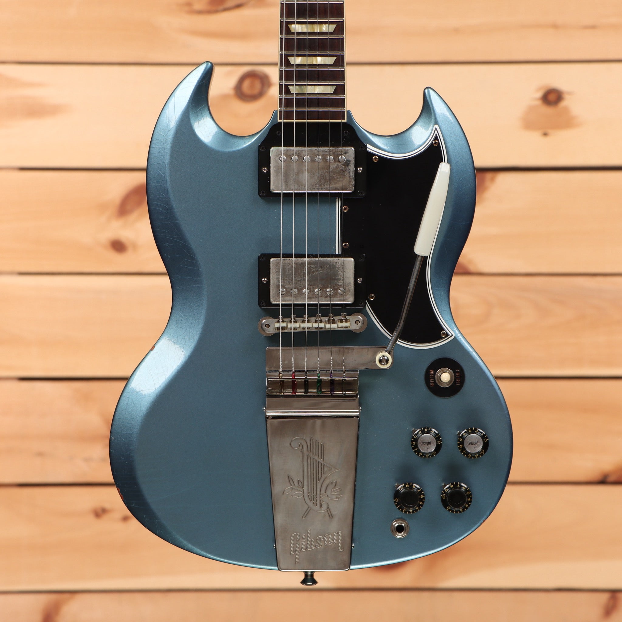 Pre-owned Gibson 1964 SG Standard electric guitar Pelham Blue with dual humbuckers and Maestro vibrola