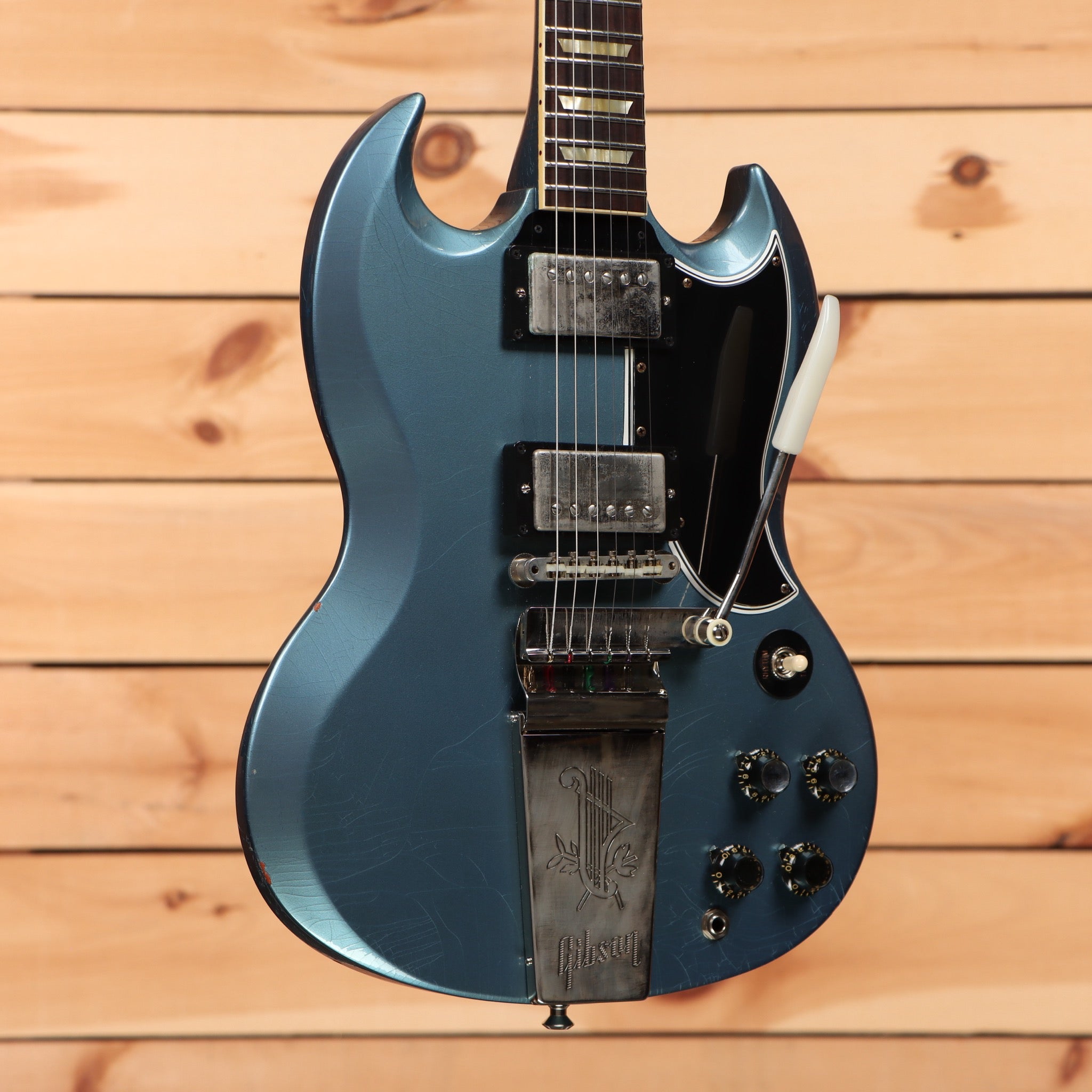 Pre-owned Gibson 1964 SG Standard electric guitar Pelham Blue with Maestro vibrola and dual humbuckers