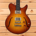 Eastman Romeo semi-hollow body electric guitar Goldburst pre-owned with dual humbucker pickups