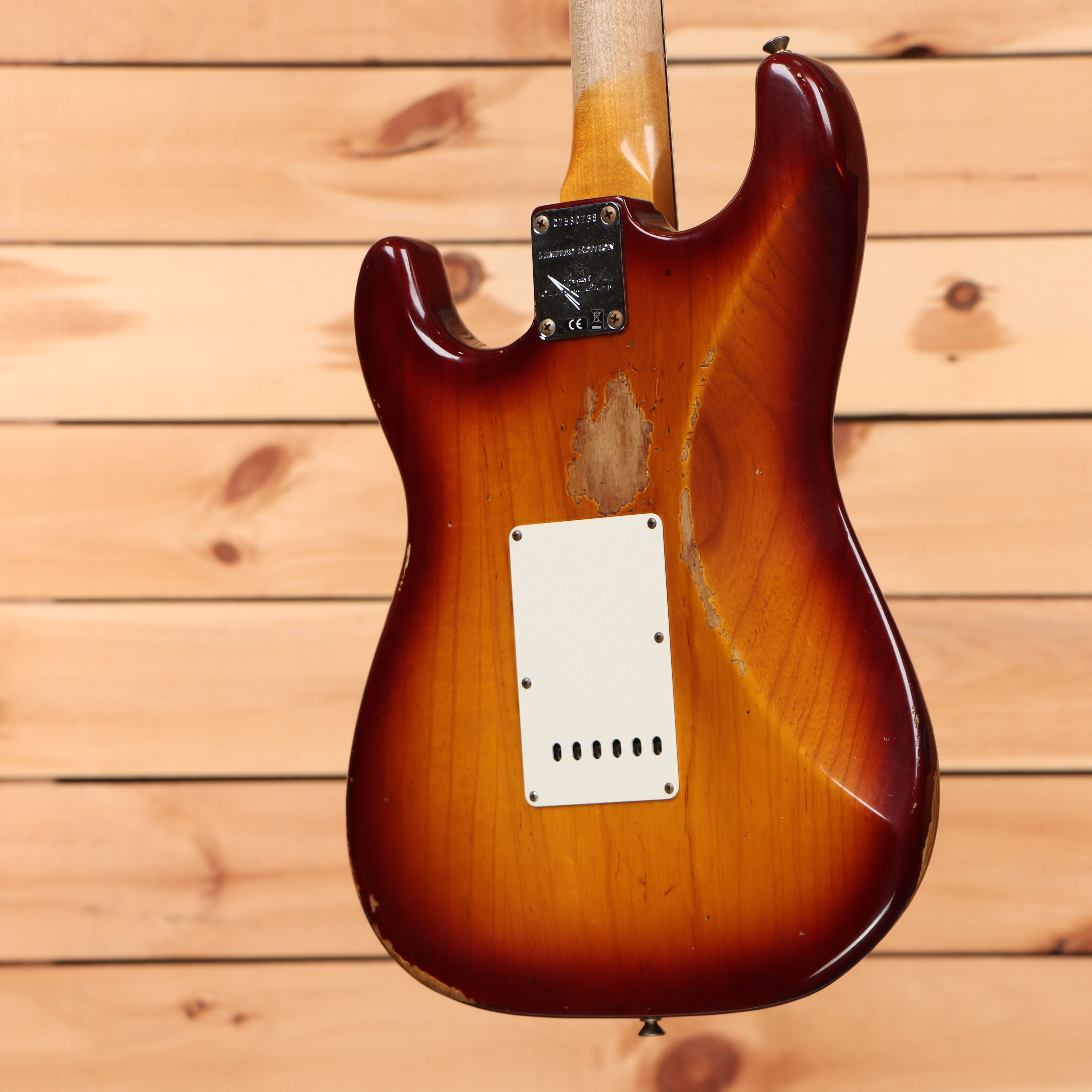 Fender Custom Shop Limited Troposphere Stratocaster heavy relic tobacco sunburst electric guitar with white pickguard