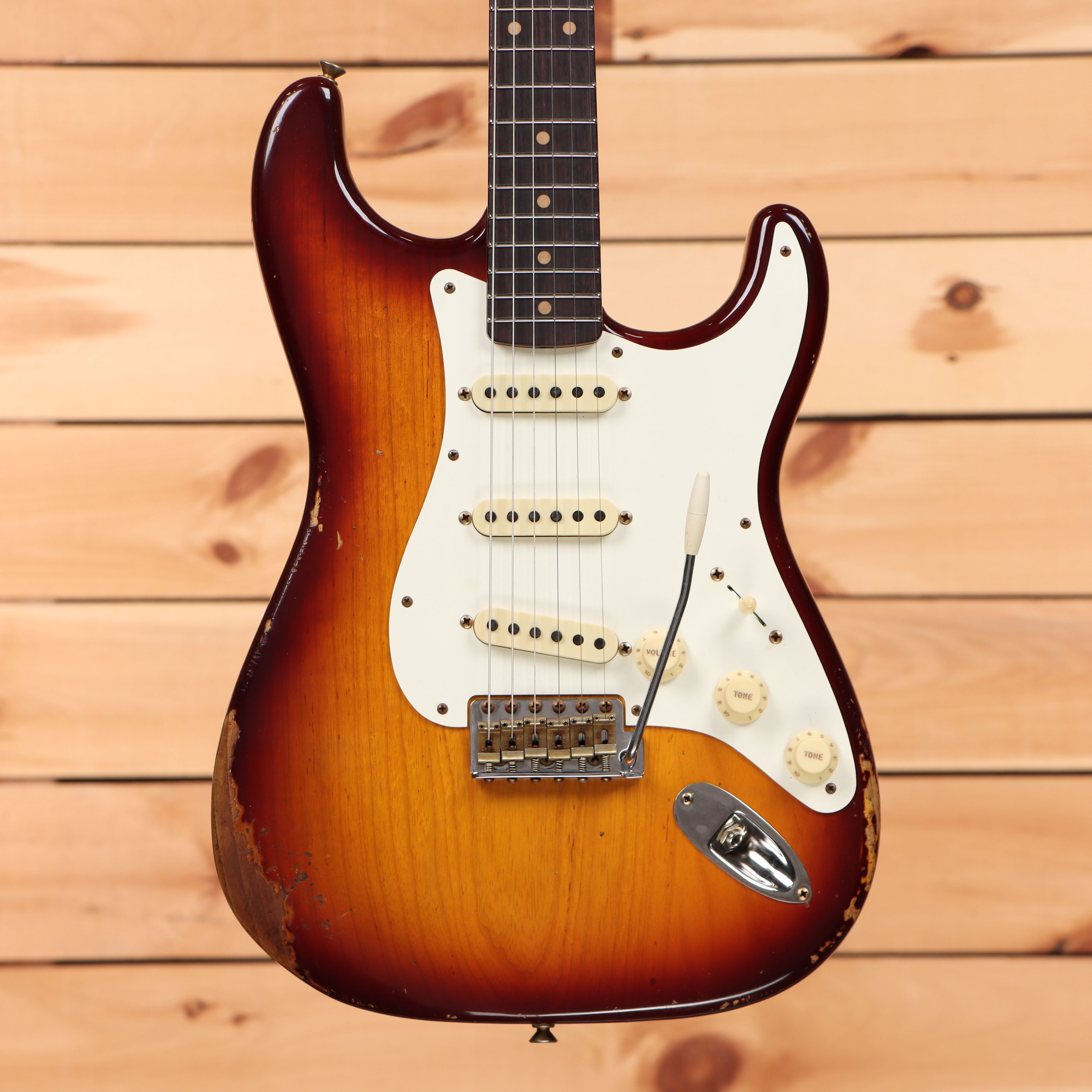 Fender Custom Shop Limited Troposphere Stratocaster heavy relic tobacco sunburst electric guitar with three single-coil pickups
