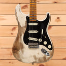 Fender Custom Shop Ltd Poblano Stratocaster pre-owned electric guitar aged white blonde with single-coil pickups and maple neck