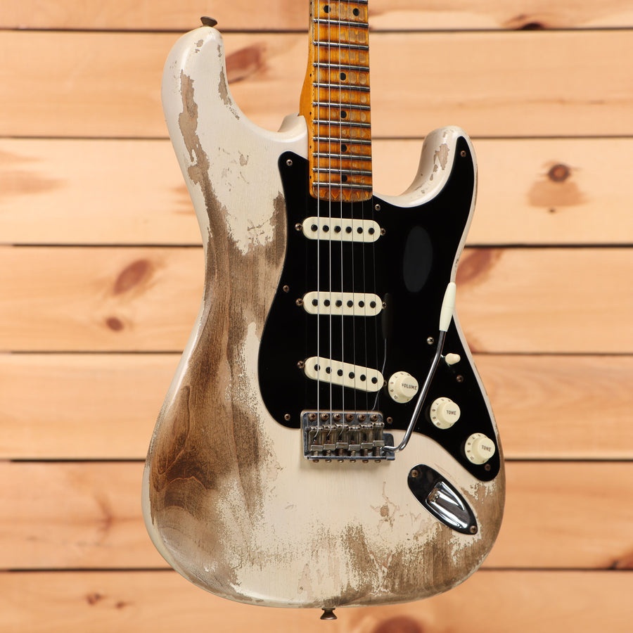 Pre-owned Fender Custom Shop Ltd Poblano Stratocaster electric guitar aged white blonde with black pickguard