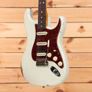 Fender Custom Shop Limited 1967 Stratocaster HSS Relic electric guitar Aged Olympic White with dark red tortoiseshell pickguard