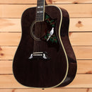 Gibson Dove Original M2M dreadnought acoustic guitar Trans Ebony with inlaid bird and floral pickguard