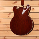 Eastman T185MX semi-hollow body electric guitar Goldburst with maple binding and f-holes