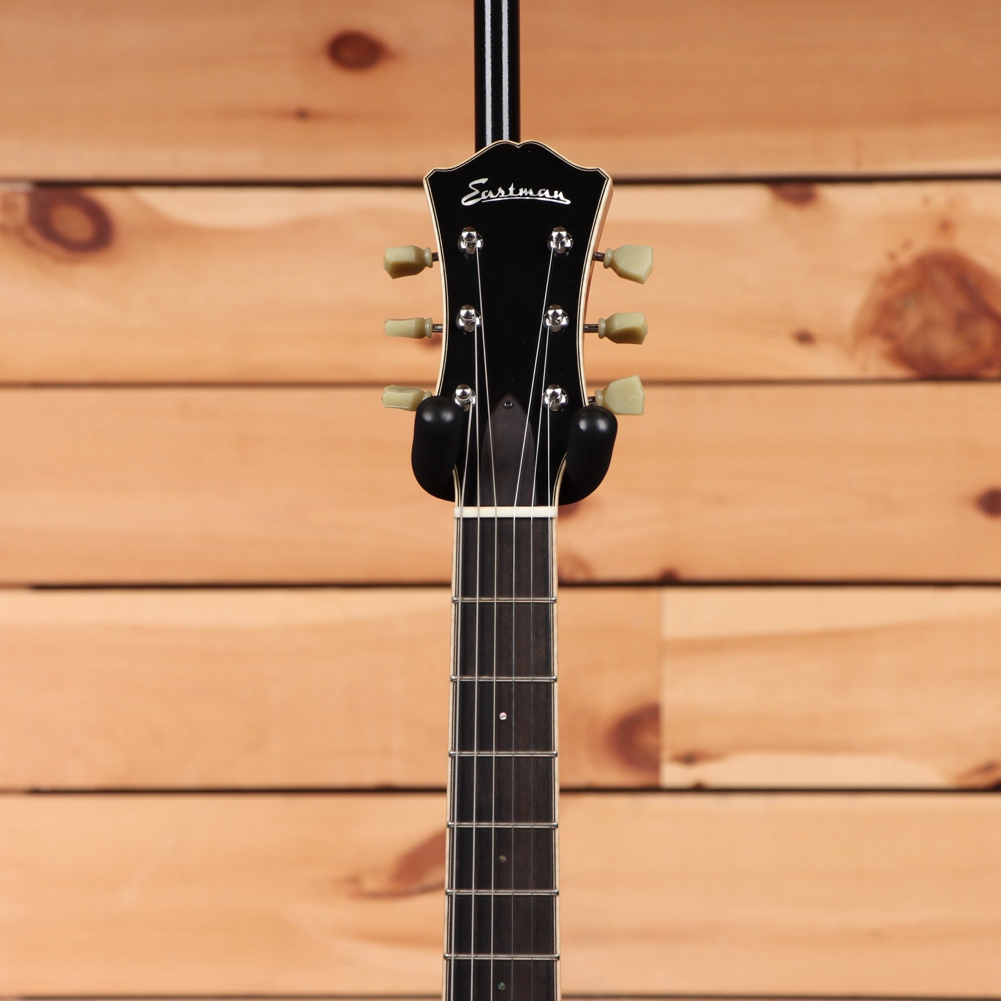 Eastman T185MX semi-hollow body electric guitar Goldburst with chrome tuning machines and f-holes