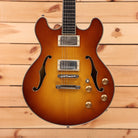 Eastman T185MX semi-hollow body electric guitar goldburst finish with dual humbucker pickups