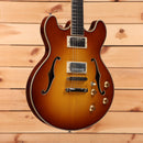 Eastman T185mx semi-hollow body electric guitar Goldburst with dual humbucker pickups and f-holes