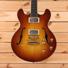 Eastman T185MX semi-hollow electric guitar Goldburst finish with dual humbucker pickups and f-holes