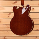 Eastman T185MX semi-hollow body electric guitar Goldburst with f-holes and maple binding