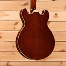 Eastman T185MX semi-hollow electric guitar goldburst finish with f-holes and bound edges
