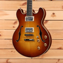 Eastman T185MX semi-hollow body electric guitar goldburst finish with dual humbuckers and f-holes