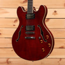 Eastman T186MX semi-hollow body electric guitar classic red finish with gold hardware and f-holes