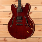 Eastman T186MX semi-hollow body electric guitar classic red finish with gold hardware and f-holes