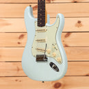 Fender Custom Shop 1959 Stratocaster Journeyman Relic Super Faded Aged Sonic Blue electric guitar with single-coil pickups