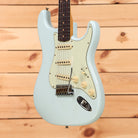 Fender Custom Shop 1959 Stratocaster Journeyman Relic Super Faded Aged Sonic Blue electric guitar with single-coil pickups