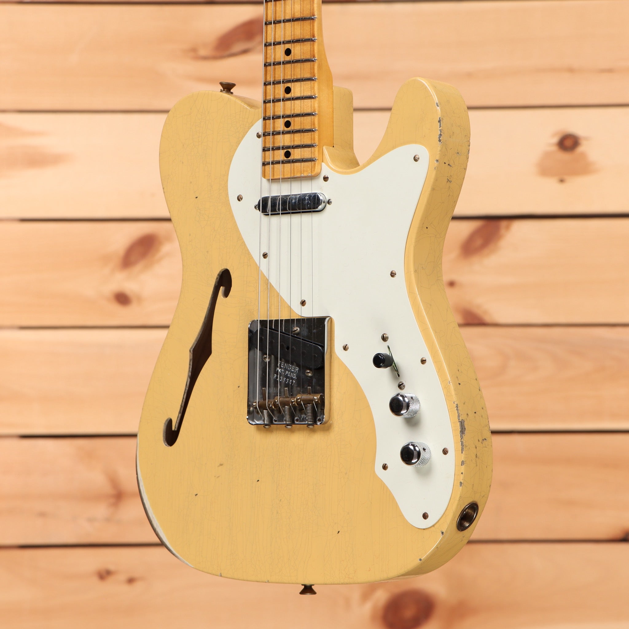 Fender Custom Shop 50s Telecaster Thinline Relic semi-hollow electric guitar Nocaster Blonde with f-hole and white pickguard
