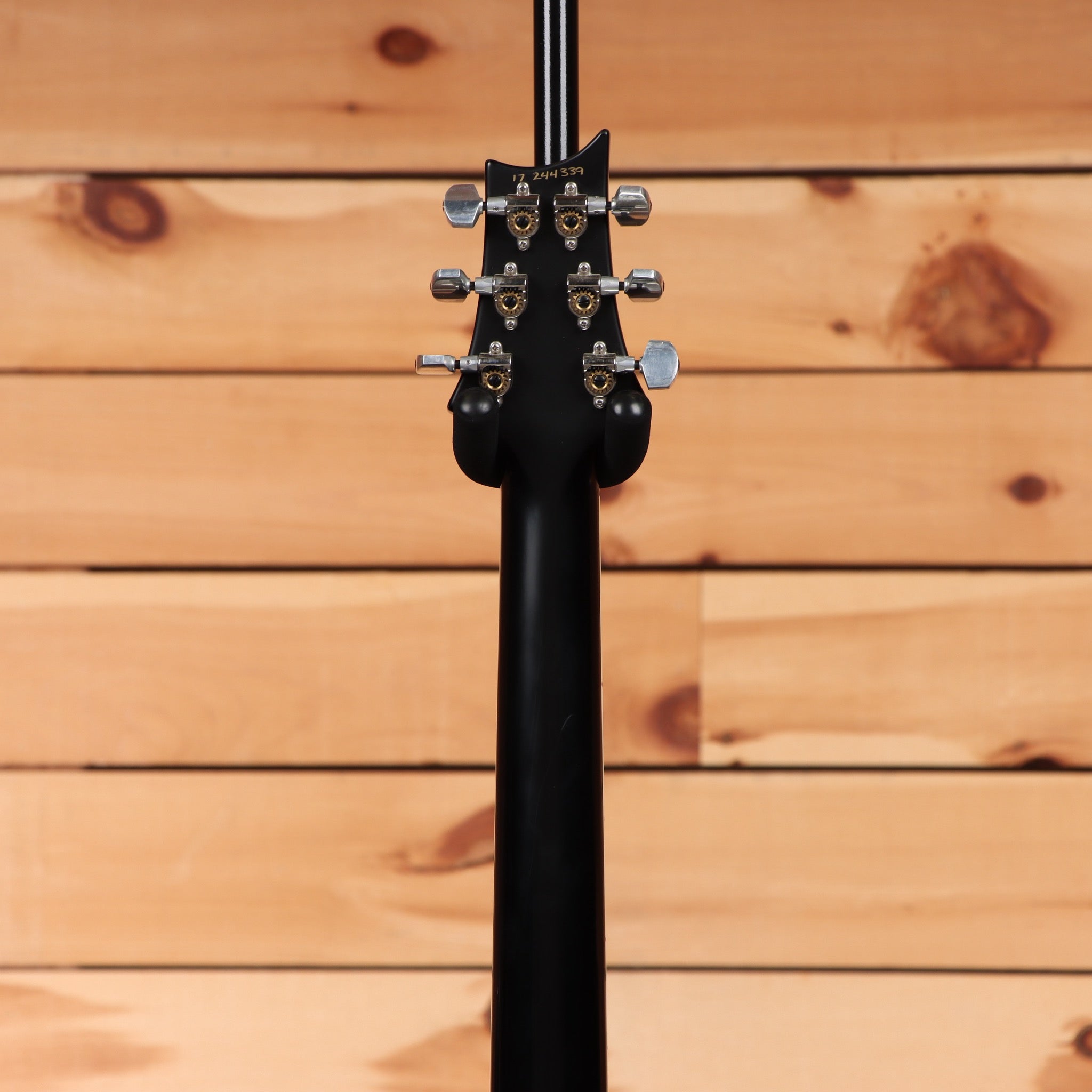 Paul Reed Smith McCarty 594 electric guitar Satin Black rear headstock view with chrome tuners and black satin neck