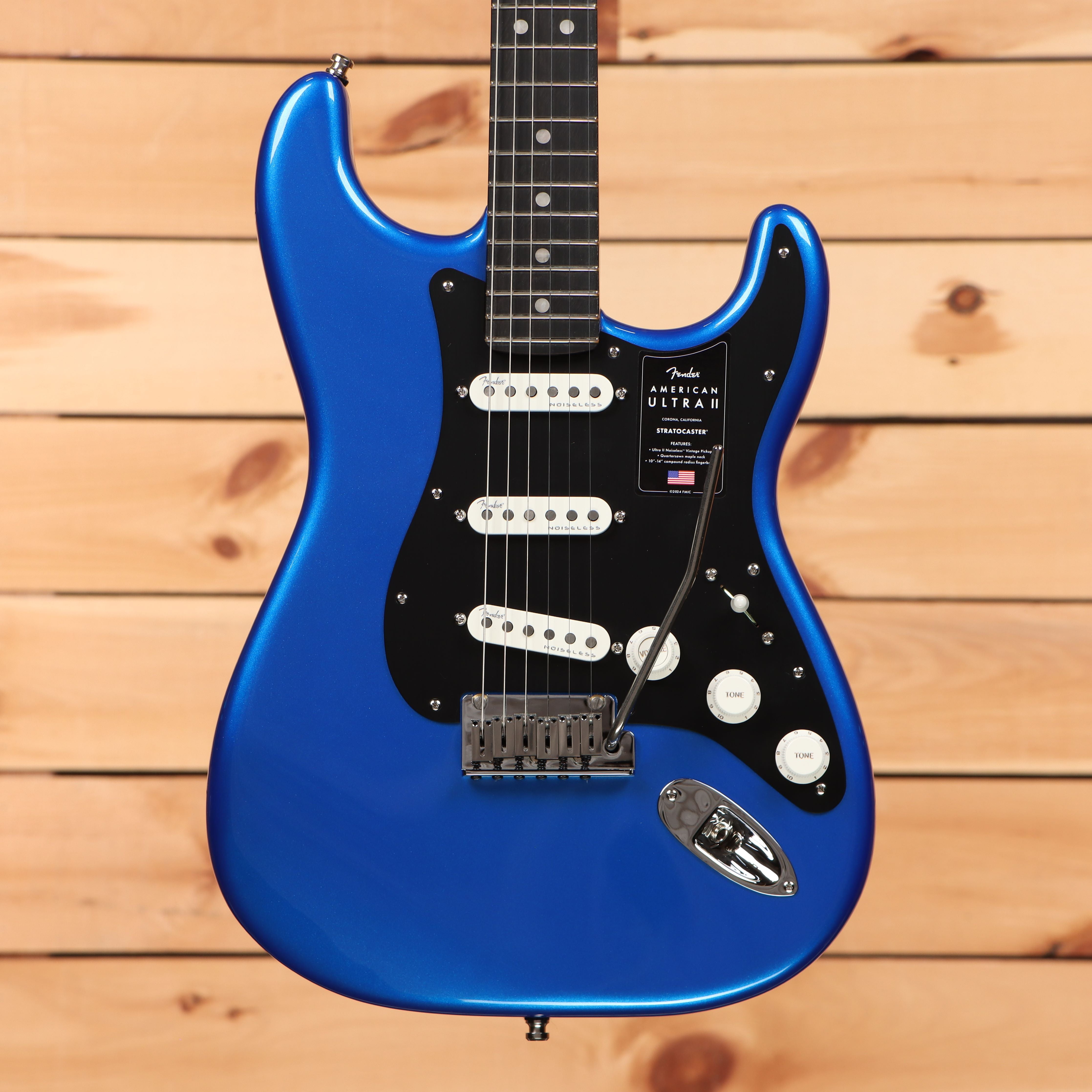 Fender American Ultra II Stratocaster electric guitar Noble Blue with three single-coil pickups