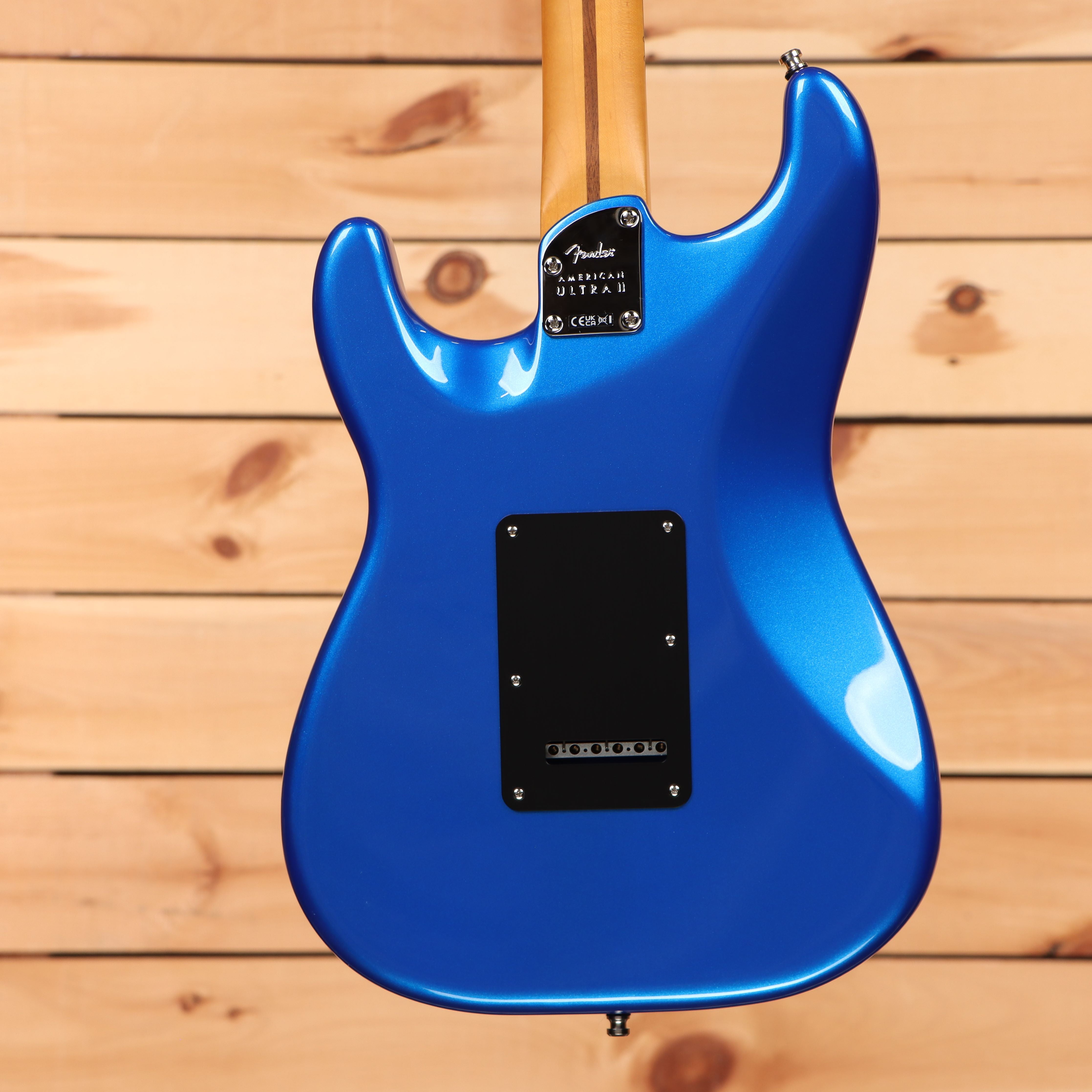 Fender American Ultra II Stratocaster electric guitar Noble Blue with maple neck and single-coil pickups