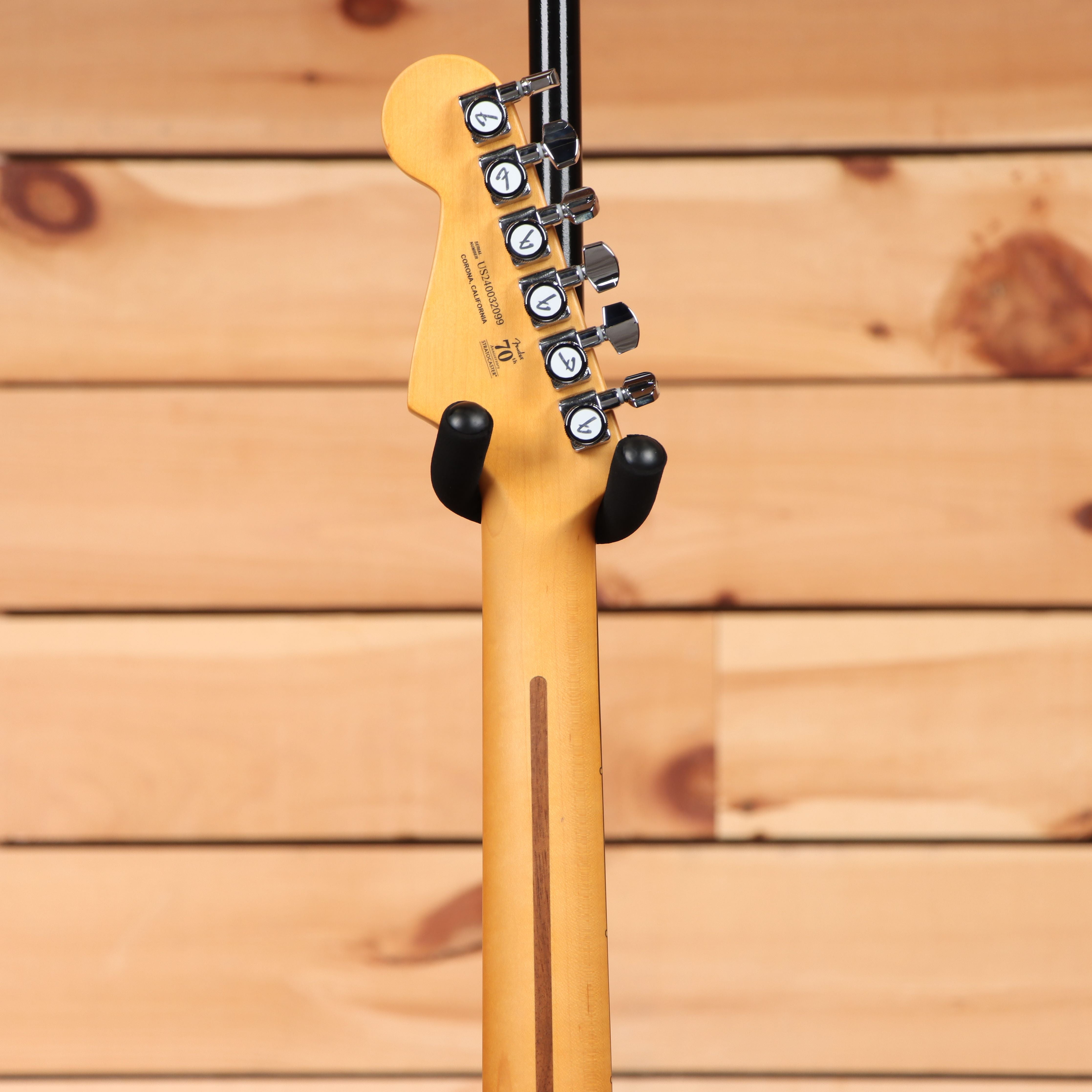 Fender American Ultra II Stratocaster electric guitar Noble Blue with maple neck and chrome tuning machines