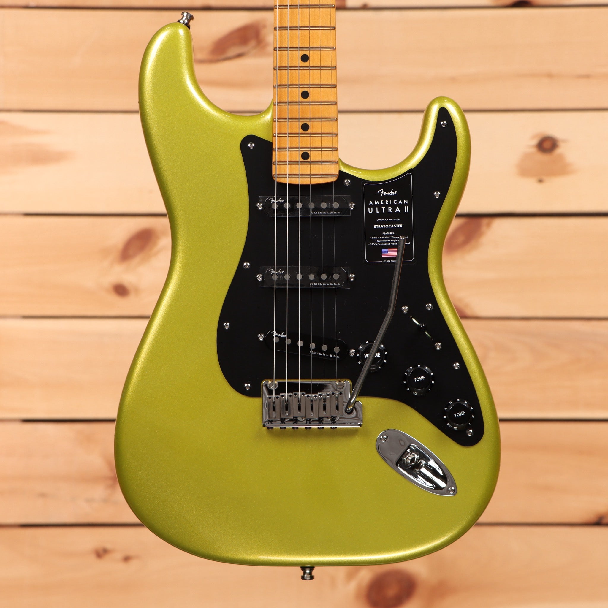 Fender American Ultra II Stratocaster electric guitar Solar Flare with maple neck and black pickguard
