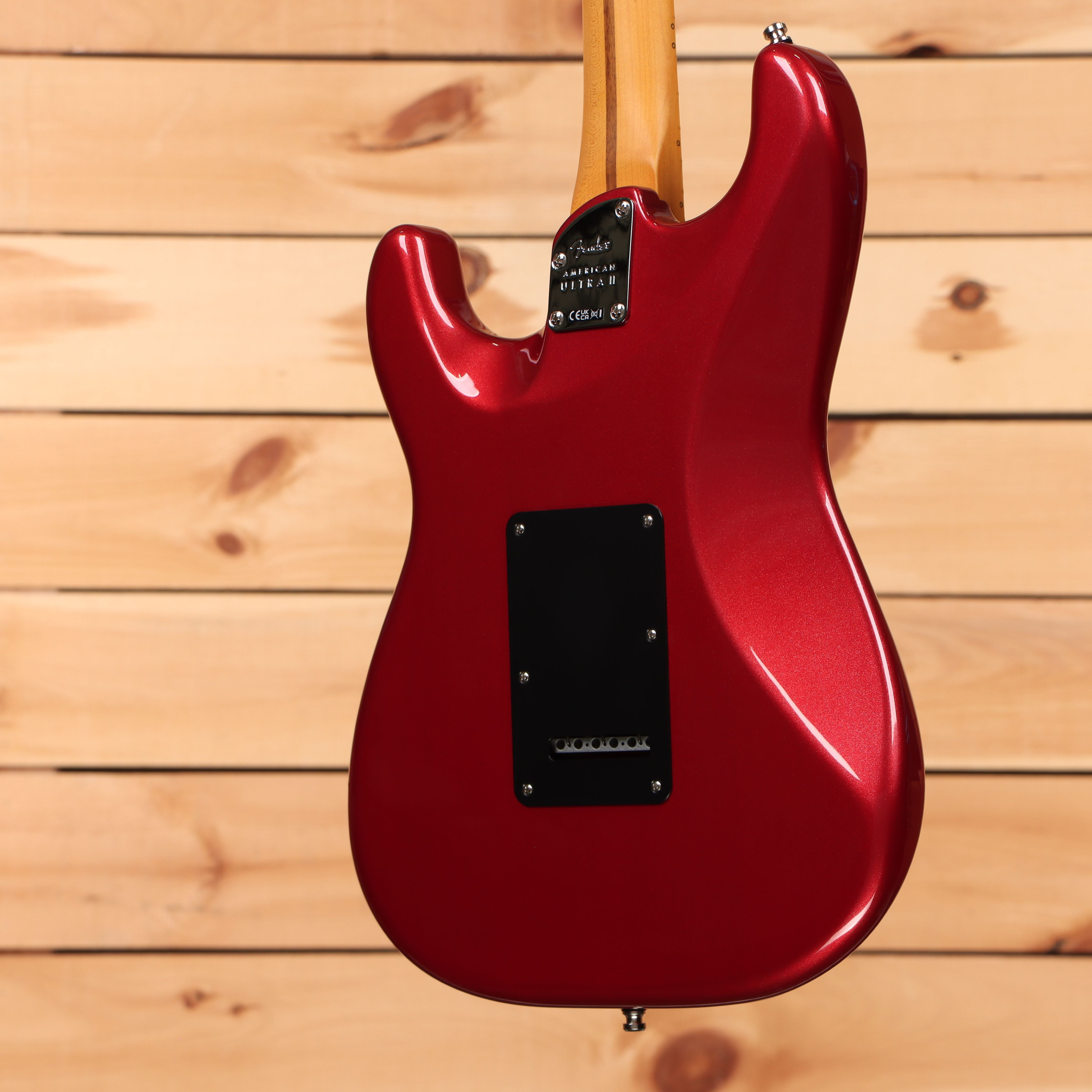 Fender American Ultra II Stratocaster electric guitar Sinister Red with black pickguard and maple neck