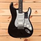 Fender American Ultra II Stratocaster HSS electric guitar black with white pickguard and three single-coil pickups